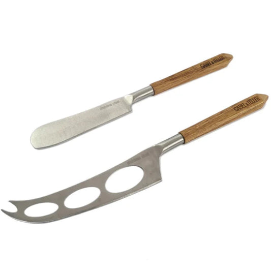 2 Piece Cheese Set with Facet Acacia Handles