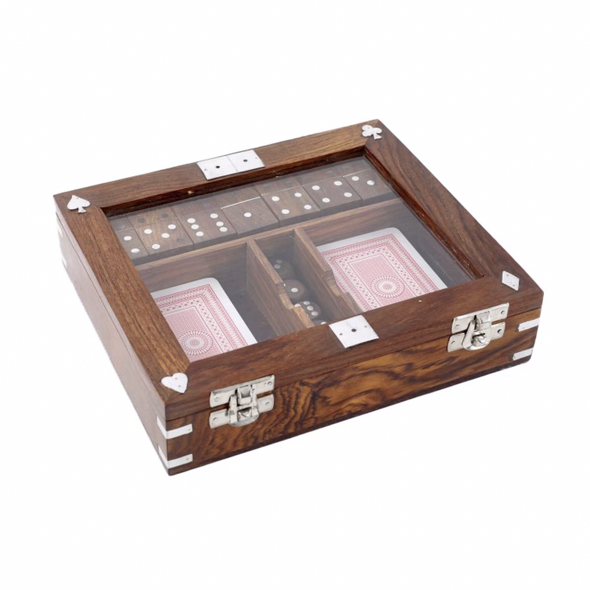 Wood/Aluminum Game Set - Cards, Dice Dominoes